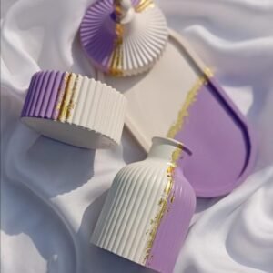 3pc Handmade Purple & White Concrete Home Decor Set | Modern Minimalist Tabletop Decor & Luxury Gift Set